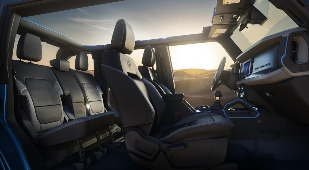 The black interior of a 2025 Ford Bronco.