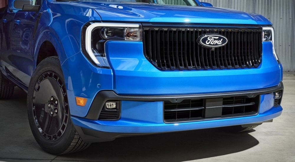 Front grille of a blue 2026 Ford Maverick Lobo for sale