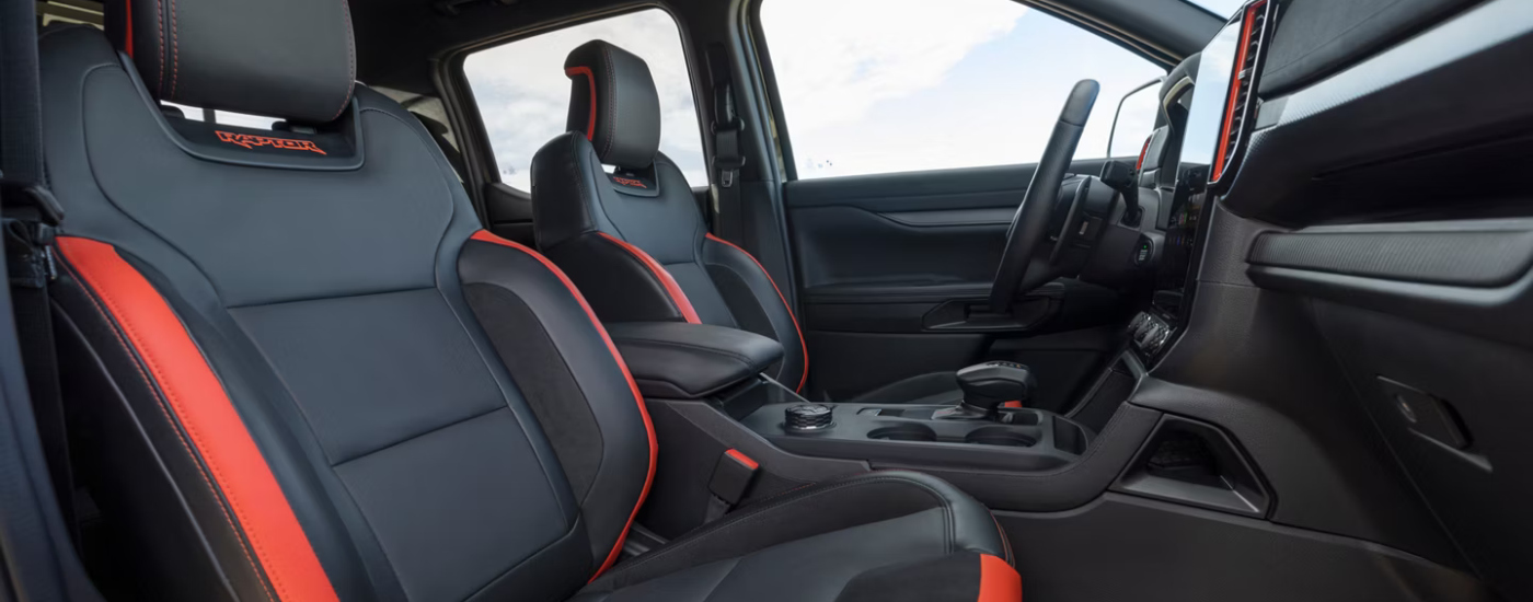 Black and red interior of a 2026 Ford Ranger Raptor