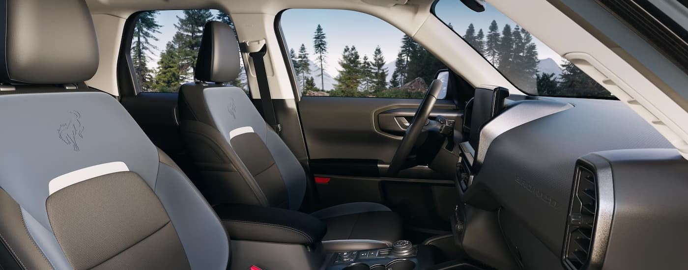 The multi-colored interior in a 2025 Ford Bronco Sport for sale.