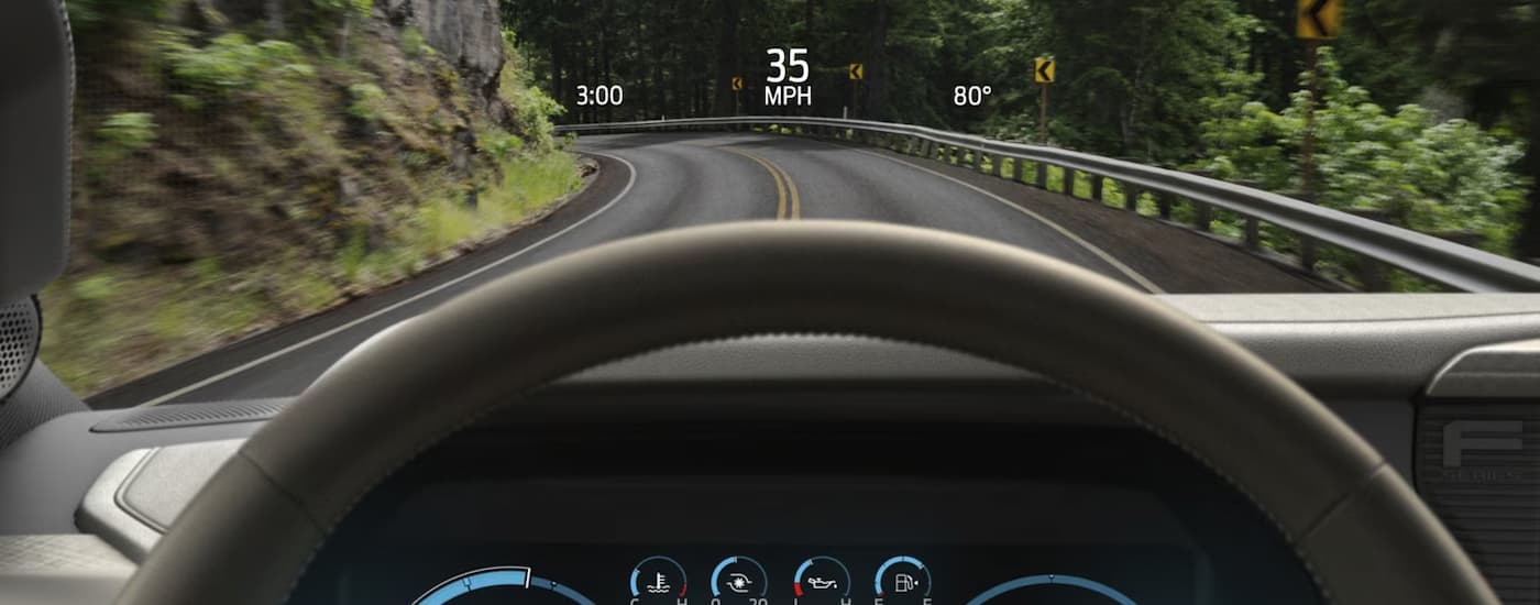 A close up of the heads up display in a 2025 Ford F-150.
